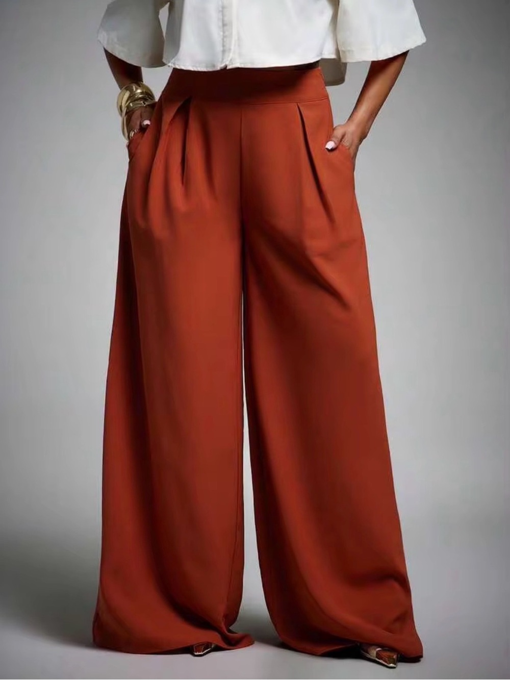 SHEIN Wide-Leg High Waist Palazzo Pants Rust Fall Color